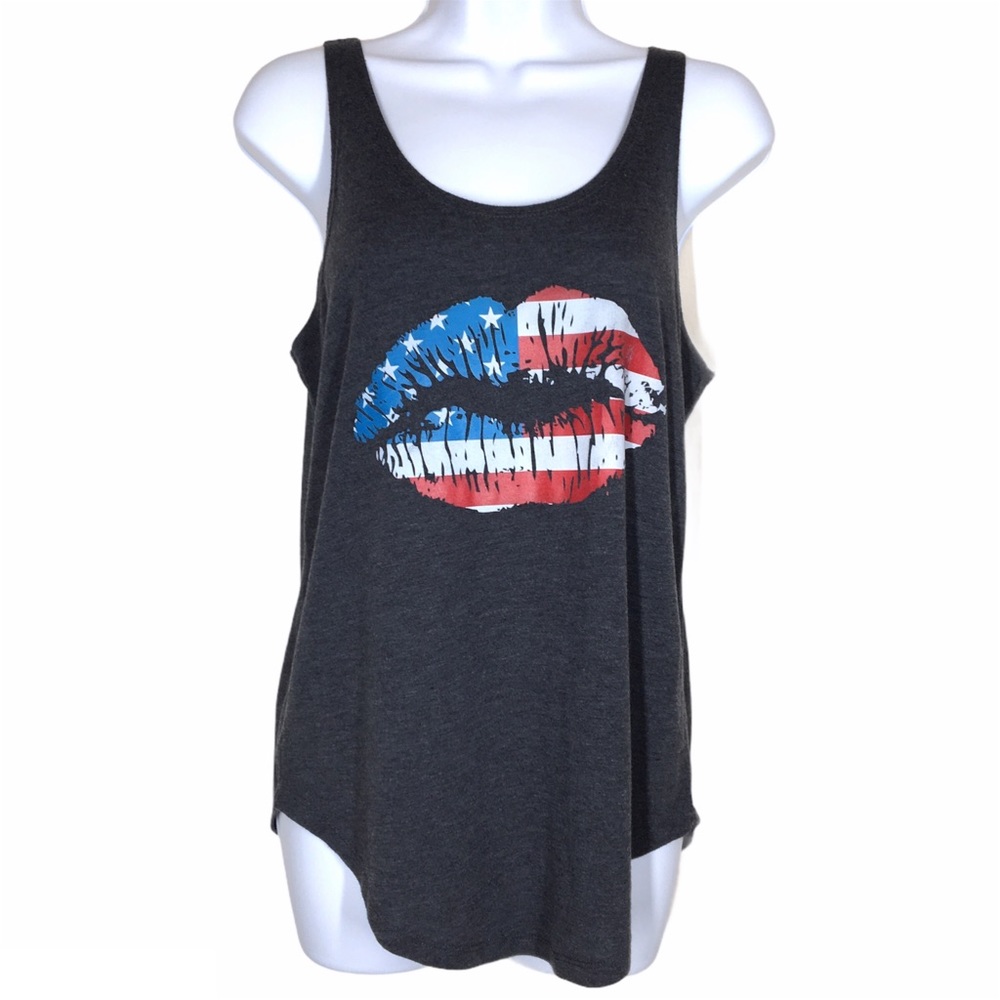 🇺🇸 Cold Crush | American Flag Lips Print Tank Top